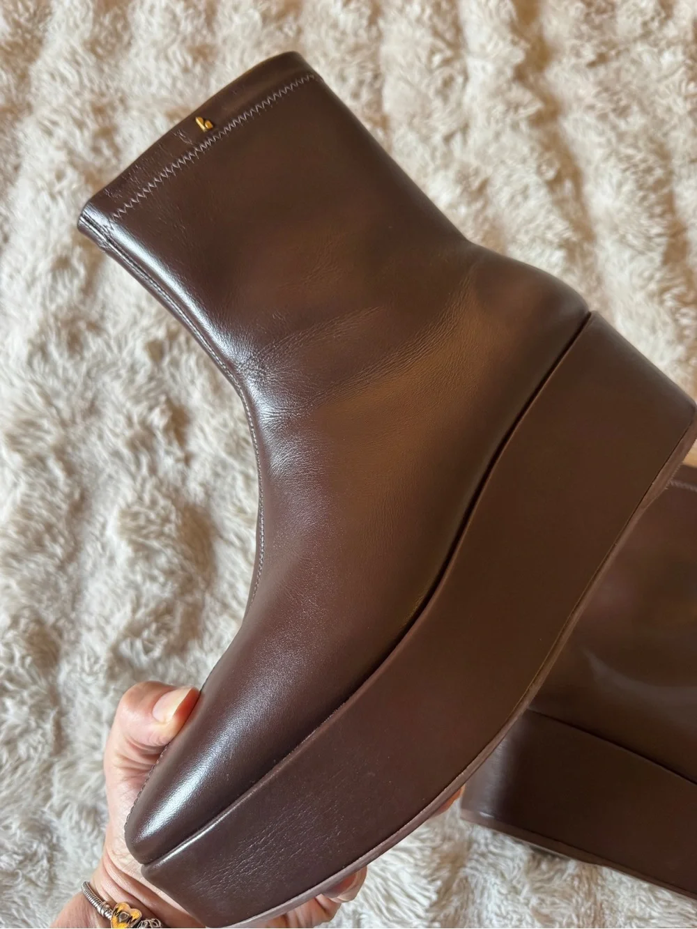 Larroude Dani Flatform Boot In Brown Leather